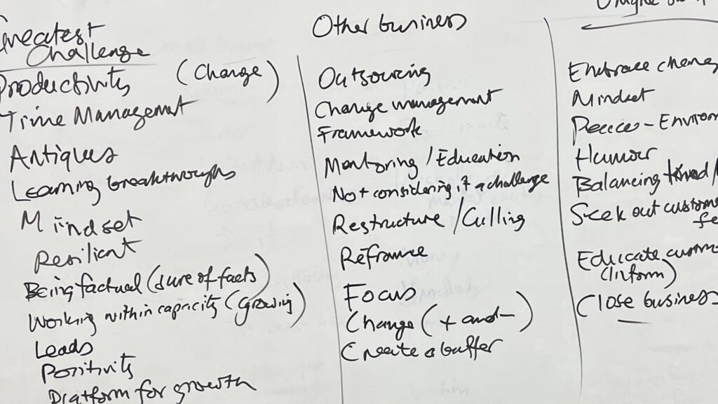 Whiteboard showing the decision makers at Talk business Networking their greatest challenges