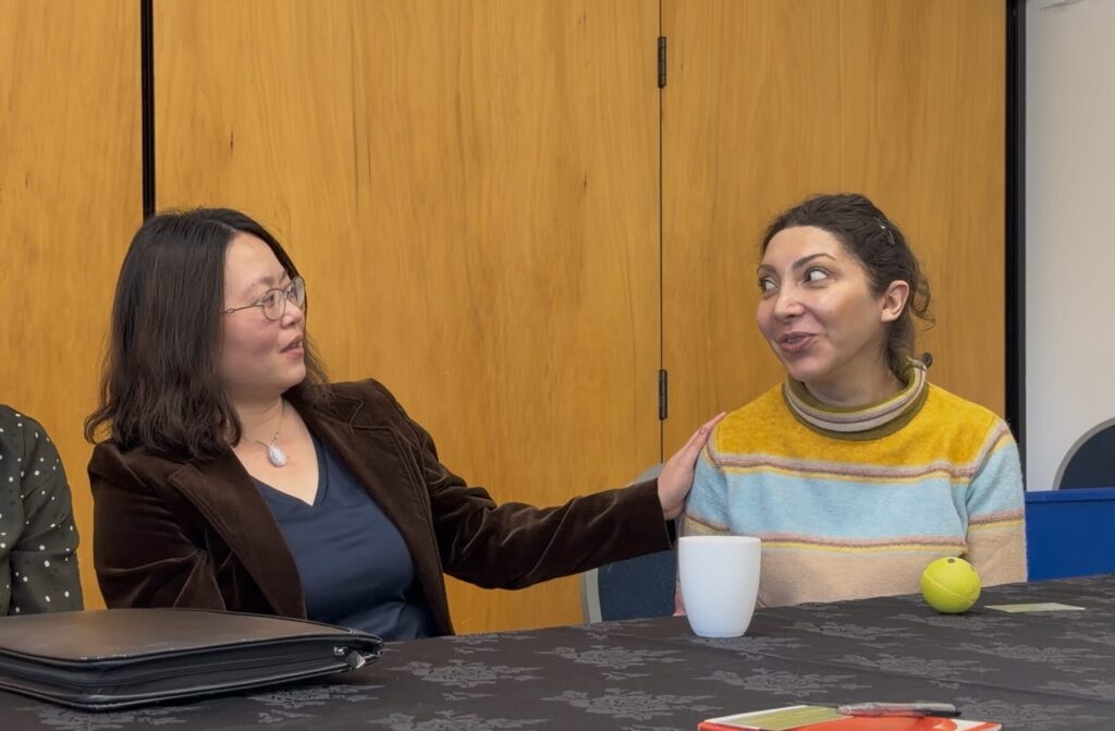 Two women laughing